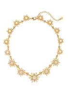 Gold Tone Starburst Pearl Collar Necklace