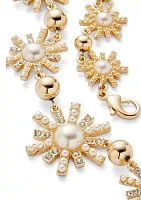 Gold Tone Starburst Pearl Collar Necklace