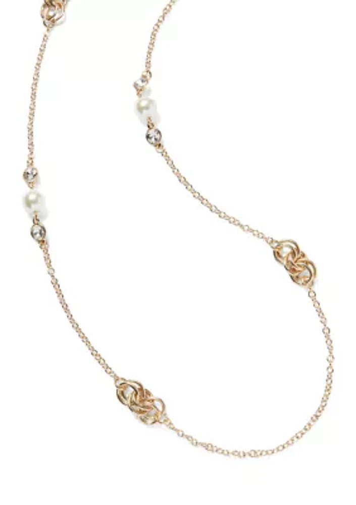 Gold Tone Pearl Link Strand Necklace