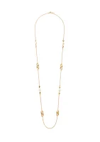 Gold Tone Pearl Link Strand Necklace