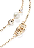 Gold Tone Pearl Link Strand Necklace