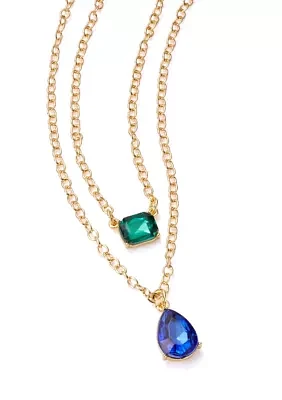 Gold Tone Mix Stone Multi Row Necklace