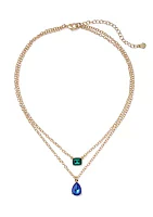 Gold Tone Mix Stone Multi Row Necklace