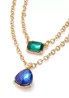 Gold Tone Mix Stone Multi Row Necklace