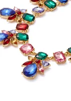 Gold Tone Mix Stone Cluster Collar Necklace