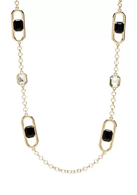 Gold Tone 42" Multi Stone Strand Necklace