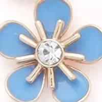 Gold Tone Blue Shaky Flower Frontal Necklace