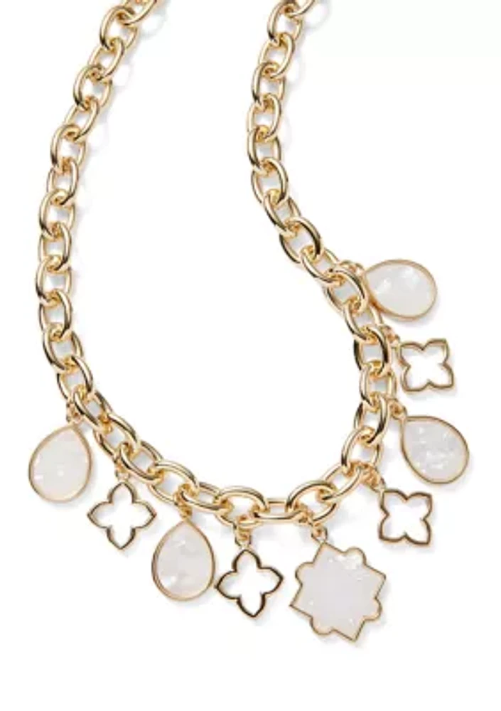 Gold Tone Shaky Charm Collar Necklace