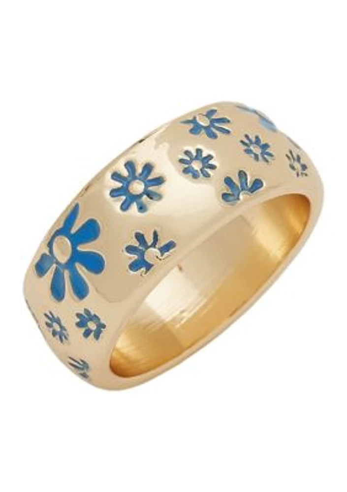 Gold Tone Cluster Flowers Band Ring