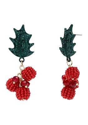 Gold Tone Holly Beaded Earrings