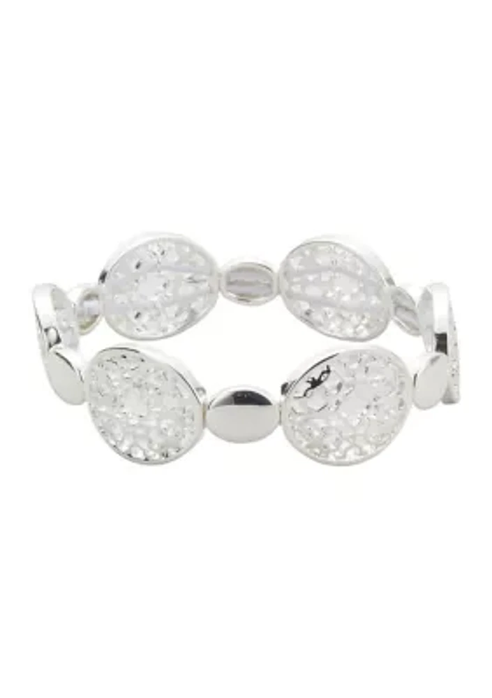 Silver Tone Openwork Metal Stretch Bracelet