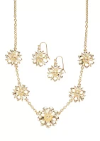 Gold Tone Daisy Drop Earrings and Necklace Set