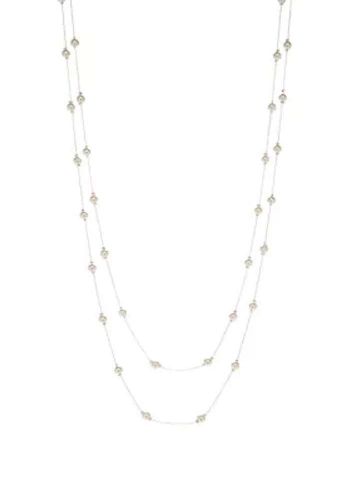 6 Millimeter White Pearl Long Chain Necklace 