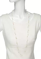 6 Millimeter White Pearl Long Chain Necklace 