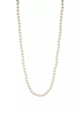 8 Millimeter White Pearl Silver Tone Necklace
