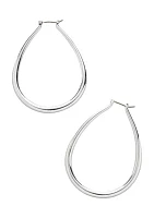 Silver Tone 20 Millimeter Tubular Elongated Hoop Earrings