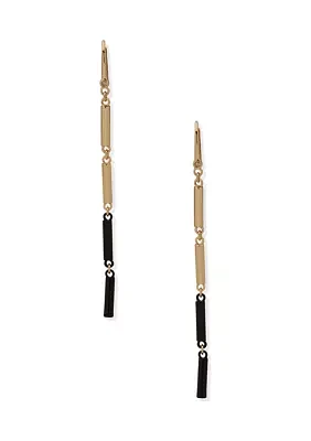 Gold Tone Black Tube Linear Earrings