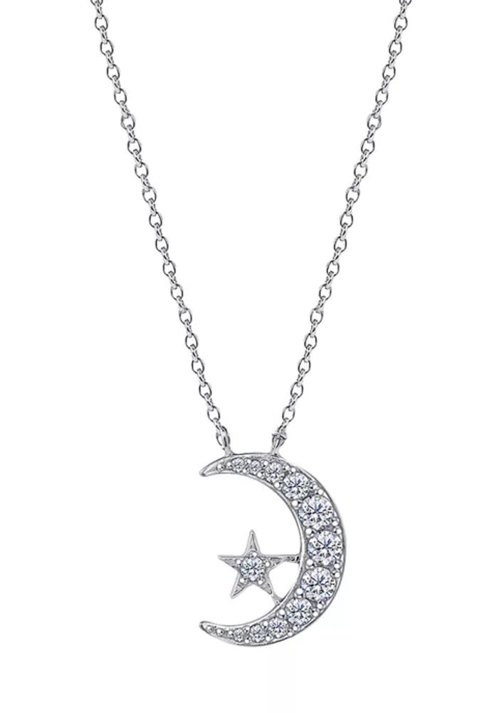 Sterling Silver Gold Dipped Cubic Zirconia Star And Moon Chain