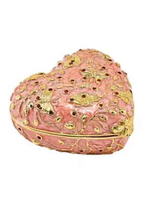 Luxury Giftware by Jere Bejeweled Butterfly Kisses Pink Heart Trinket Box