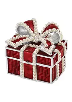 Luxury Giftware by Jere Bejeweled Excitement Faux Pearl Red Gift Box Trinket Box