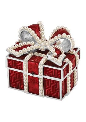 Bejeweled Excitement Faux Pearl Red Gift Box Trinket Box