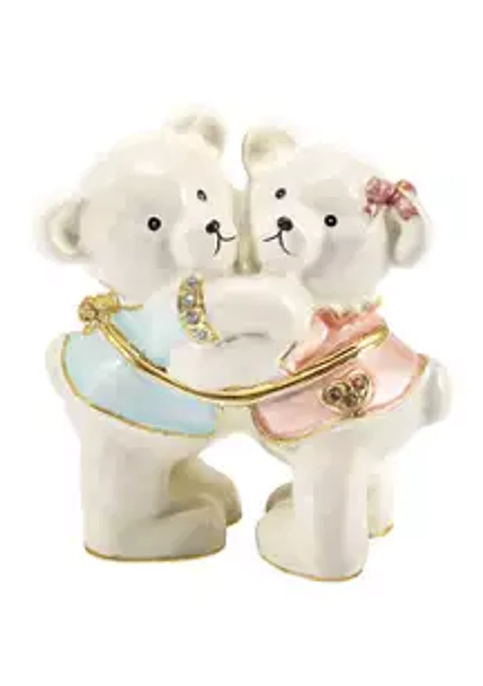 Luxury Giftware by Jere Bejeweled Teddy and Tootsie Bears Trinket Box