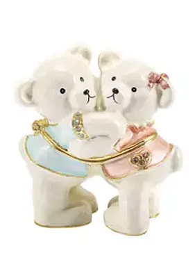 Luxury Giftware by Jere Bejeweled Teddy and Tootsie Bears Trinket Box