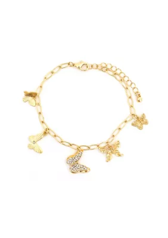 Gold Plated Butterfly Charm Bracelet