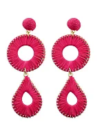 Hot Pink Raffia Circle Teardrop Earrings