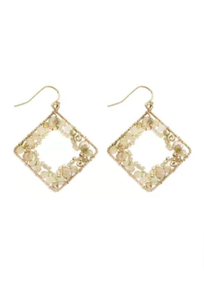 Gold Tone Crystal Beaded Drop Earrings