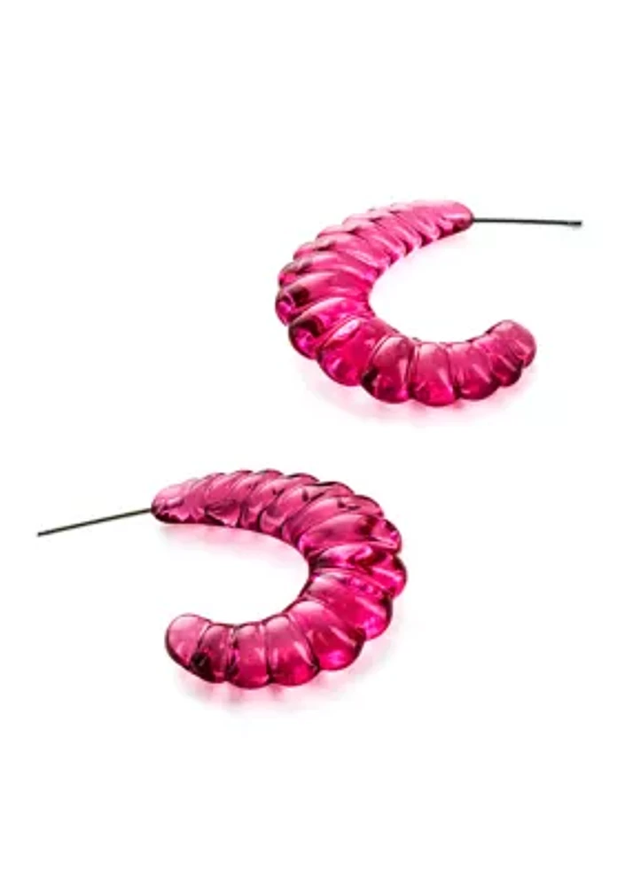 Hot Pink Acrylic Jelly Hoop Earrings