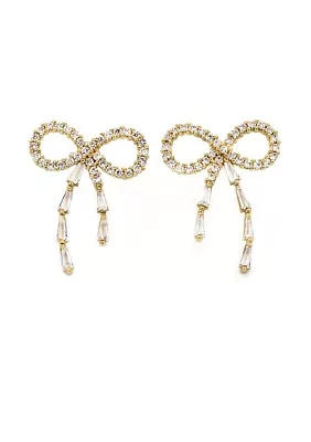 Gold Plated Crystal Baguette Bow Earrings