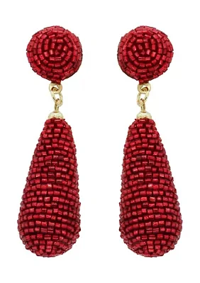 Red Beaded Teardrop Earrings