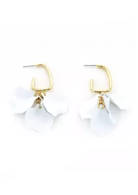 White Petals Hoop Earrings