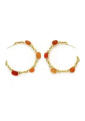 Stone Beaded Hoop Earrings