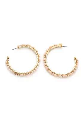 Ivory Crystal Wire Wrap Hoop Earrings