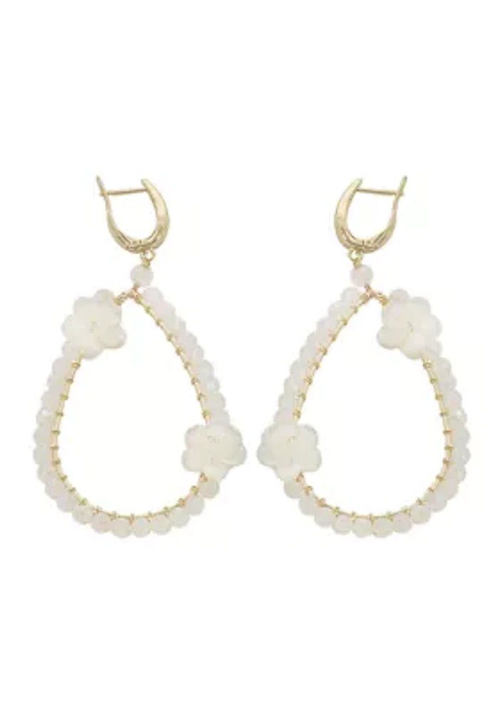 White Flower Clear Crystal Teardrop Earrings