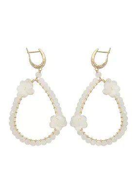 White Flower Clear Crystal Teardrop Earrings