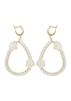 White Flower Clear Crystal Teardrop Earrings