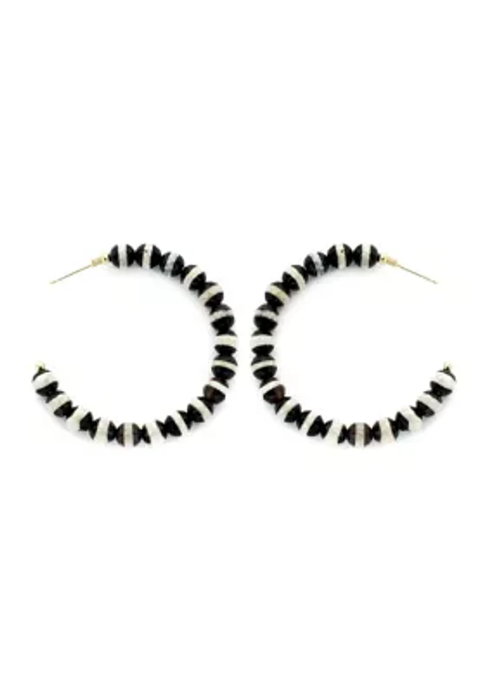 Black and White Stone Hoop Earrings