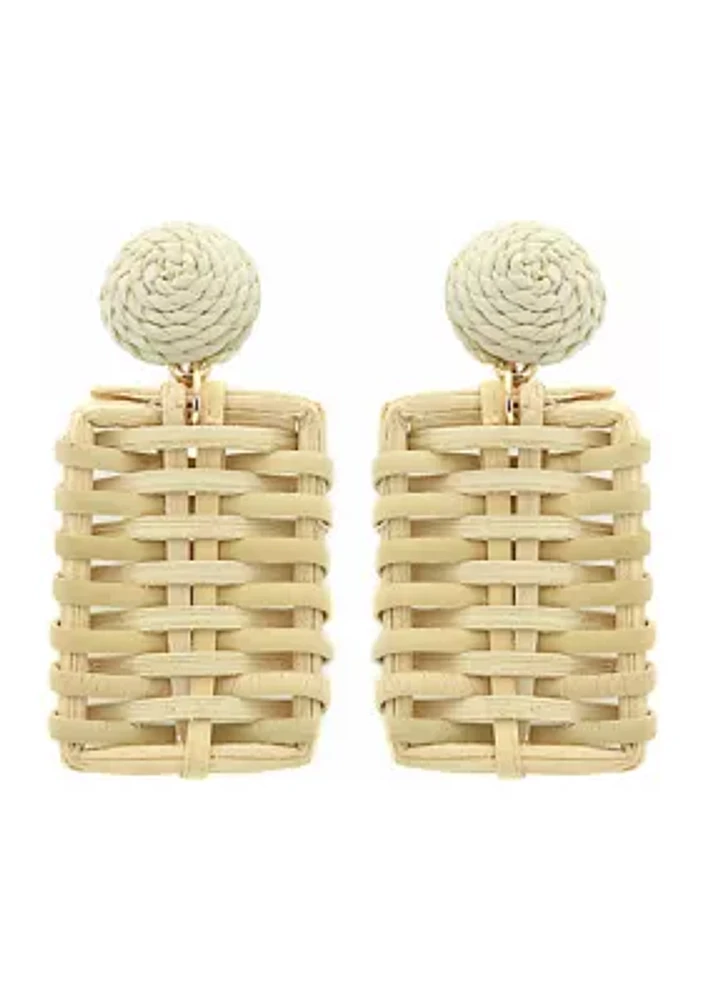 Tan Rattan Rectangle Earrings