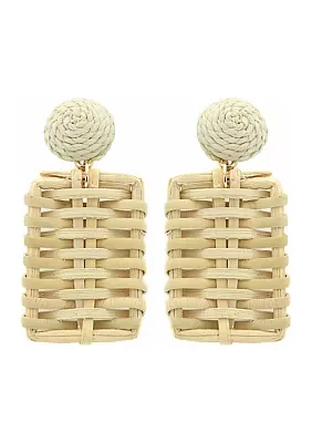 Tan Rattan Rectangle Earrings