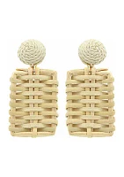 Tan Rattan Rectangle Earrings