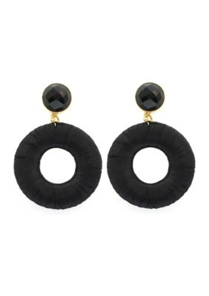 Stone Raffia Wrapped Circle Drop Earrings