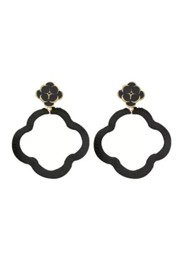 Flower Top Clover Drop Earrings