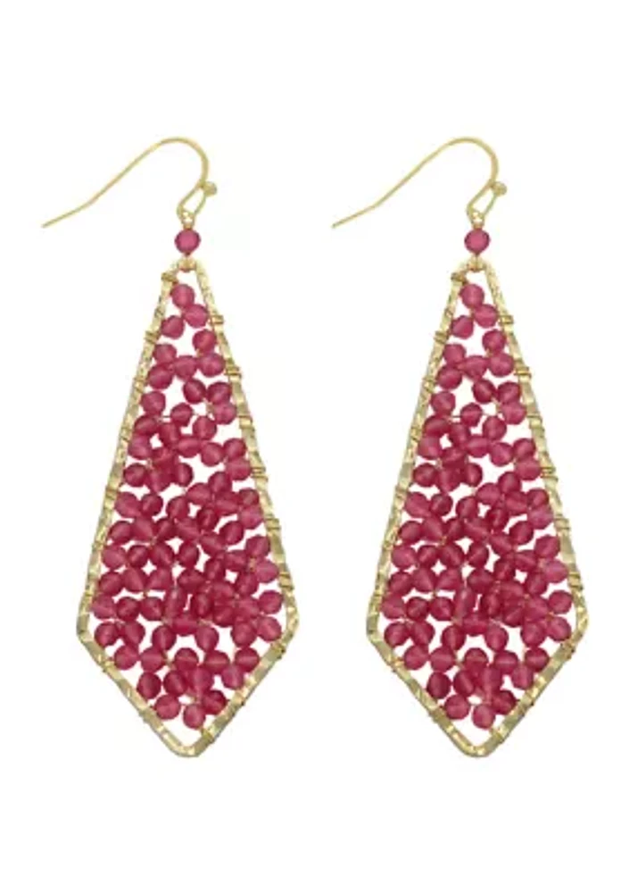 Fuchsia Crystal Diamond Shape Drop Earrings