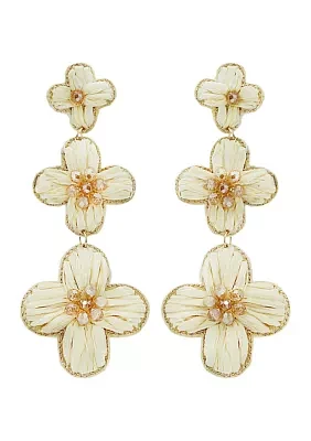 Ivory Raffia Flower Earrings