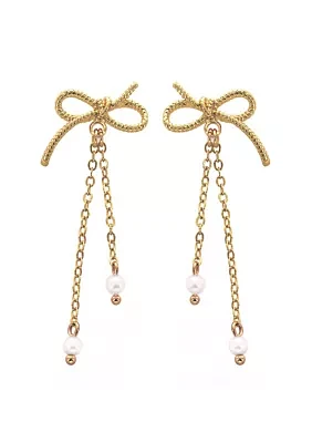 Gold Plated Bow with Pearl Drop Earrings