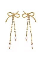 Gold Plated Bow with Pearl Drop Earrings