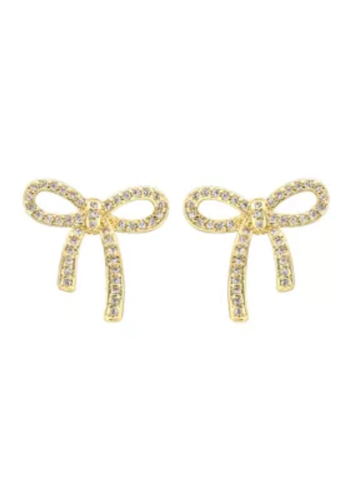 Gold Plated Crystal Bow Stud Earrings